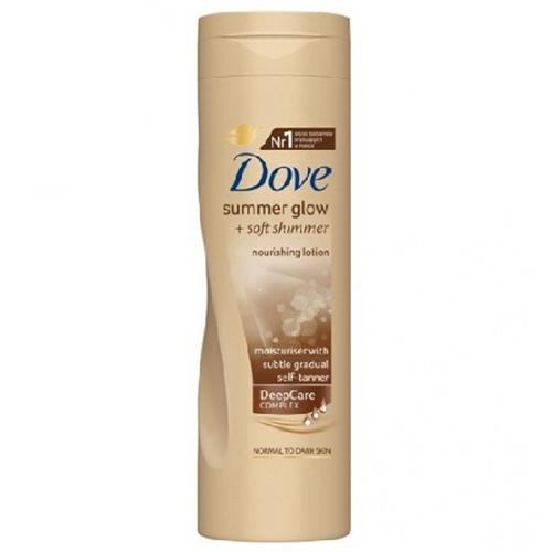 Dove, Summer Glow + Soft Shimmer (Samoopalający balsam do ciała do ciemnej karnacji z rozświetlającymi drobinkami)