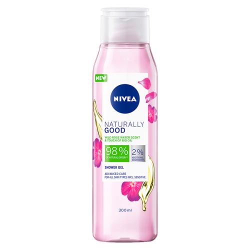 Nivea, Naturally Good, Wild Rose Water Scent & Touch Of Bio Oil Shower Gel (Żel pod prysznic `Dzika róża`)