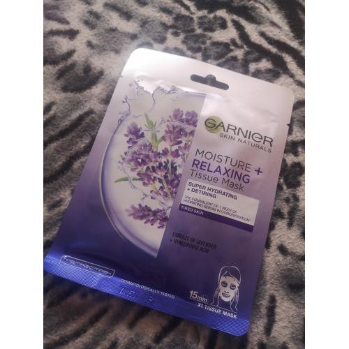 Garnier Moisture Bomb, Lavender Sheet Mask [Moisture + Relaxing, Super Hydrating Detiring Mask] (Nawilżająca maska na tkaninie lawendowa) - opinie | zdjęcie do recenzji od ReescueeMee