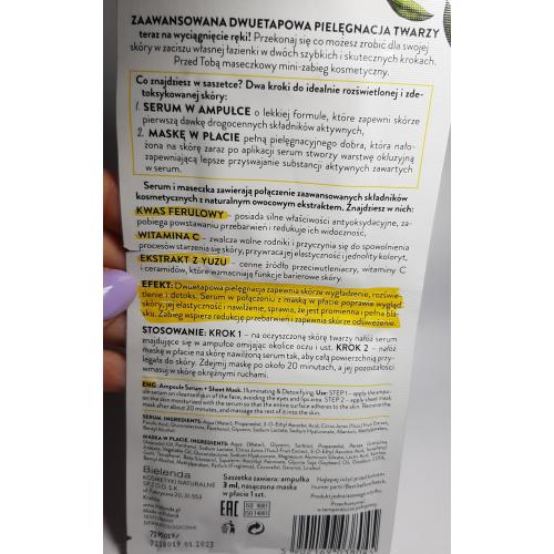Bielenda Skin Shot 2 Step Pro Care,  Maska w płacie + ampułka `Cytryna Yuzu rozświetlenie i detoks` - opinie | zdjęcie do recenzji od MalaGosia88 - 5