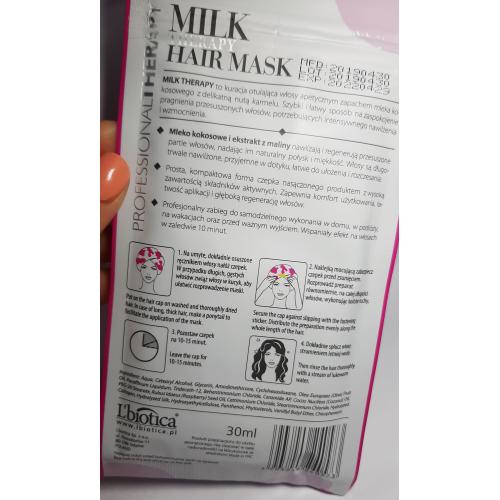 L'biotica Milk Therapy Hair Mask (Maska do włosów w formie czepka regenerująca `Mleko kokosowe, malina, jedwab`) - opinie | zdjęcie do recenzji od MalaGosia88 - 4