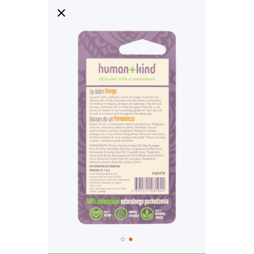 Human + kind Vegan Lip Balm Orange (Balsam do ust o zapachu pomarańczy) - opinie | zdjęcie do recenzji od Gala23 - 2