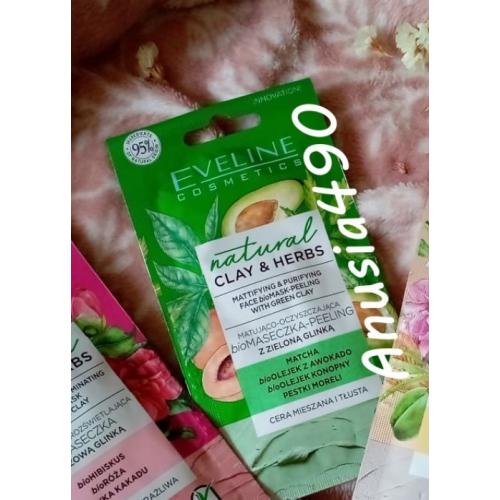 Eveline Cosmetics Natural Clay & Herbs, Matująco-oczyszczajaca biomaseczka-peeling z zieloną glinką - opinie | zdjęcie do recenzji od Anusia490