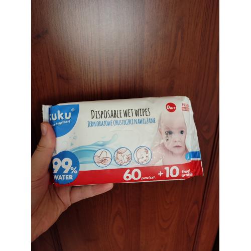Akuku Disposable Wet Wipes 99% Water (Jednorazowe chusteczki nawilżane 99% wody) - opinie | zdjęcie do recenzji od xLullabyx