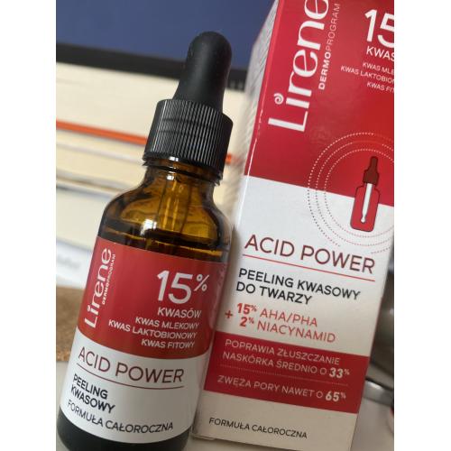 Lirene Dermoprogram Acid Power, Peeling kwasowy do twarzy 15% AHA/PHA + 2% niacynamid - opinie | zdjęcie do recenzji od rozarozewicz