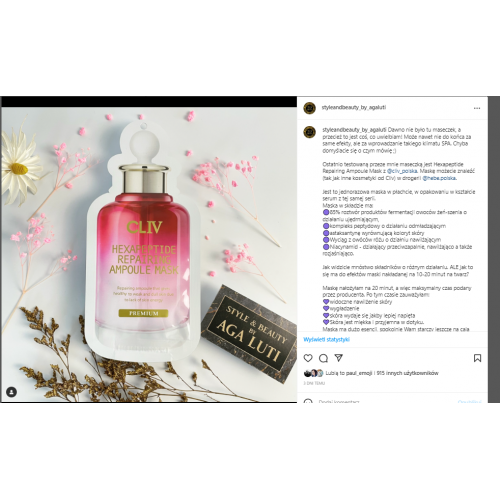 Cliv Premium Hexapeptide Repairing Ampoule Mask (Odżywcza maska z żeń-szeniem do twarzy) - opinie | zdjęcie do recenzji od Medea05