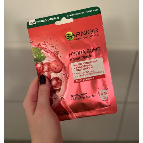 Garnier SkinActive Hydra Bomb, UltraLift Tissue Mask Smoothing Firming Radiance Boosting Mask (Ultraliftingująca maska w płachcie z wyciągiem z pestek winogron i kwasem hialuronowym) - opinie | zdjęcie do recenzji od Oleczkapeczka