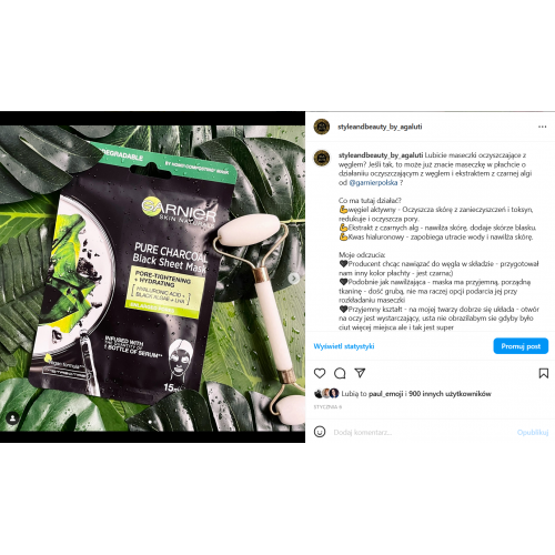 Garnier Pure Charcoal, Oczyszczająca maska na tkaninie z węglem i ekstraktem z czarnej algi (stara wersja) - opinie | zdjęcie do recenzji od Medea05