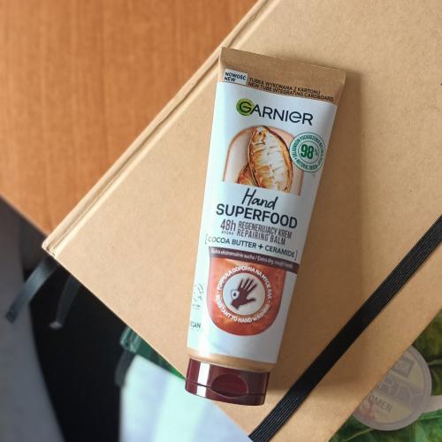 Garnier Hand Superfood, Repairing Balm 48H Cocoa Butter + Ceramide (Regenerujący krem do rąk) - opinie | zdjęcie do recenzji od Luqia - 1