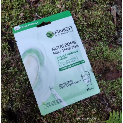 Garnier Nutri Bomb Milky Sheet Mask Almond Milk and Hyaluronic Acid (Maska nawilżająca w płachcie z mlekiem migdałowym i kwasem hialuronowym) - opinie | zdjęcie do recenzji od Natialla