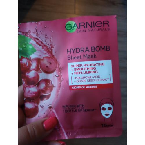 Garnier SkinActive Hydra Bomb, UltraLift Tissue Mask Smoothing Firming Radiance Boosting Mask (Ultraliftingująca maska w płachcie z wyciągiem z pestek winogron i kwasem hialuronowym) - opinie | zdjęcie do recenzji od mm2991