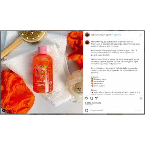 Bubble T Cosmetics Peach & Raspberry Smoothie Bath & Shower Gel (Żel pod prysznic `Brzoskwinia & malina`) - opinie | zdjęcie do recenzji od Medea05