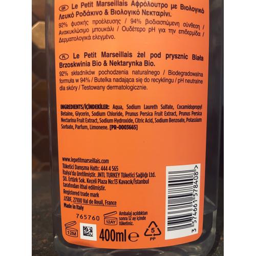 Le Petit Marseillais Gel Douche Extra Doux Peche Blanche Bio & Nectarine Bio (Żel pod prysznic `Biała brzioskwinia bio & nektarynka bio`  (nowa wersja)) - opinie | zdjęcie do recenzji od Myszamouse - 2