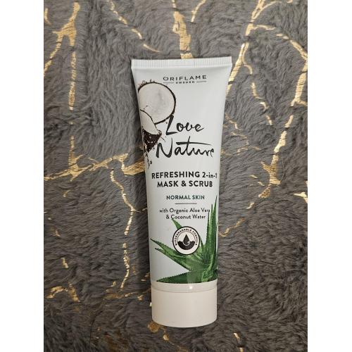Oriflame Love Nature, Refreshing 2-in-1 Mask & Scrub with Organic Aloe Vera & Coconut Water (Odświeżająca maseczka i scrub 2w1 z organicznym aloesem i wodą kokosową) - opinie | zdjęcie do recenzji od Pantera Nera