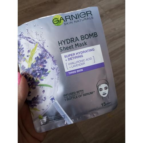 Garnier Moisture Bomb, Lavender Sheet Mask [Moisture + Relaxing, Super Hydrating Detiring Mask] (Nawilżająca maska na tkaninie lawendowa) - opinie | zdjęcie do recenzji od mm2991