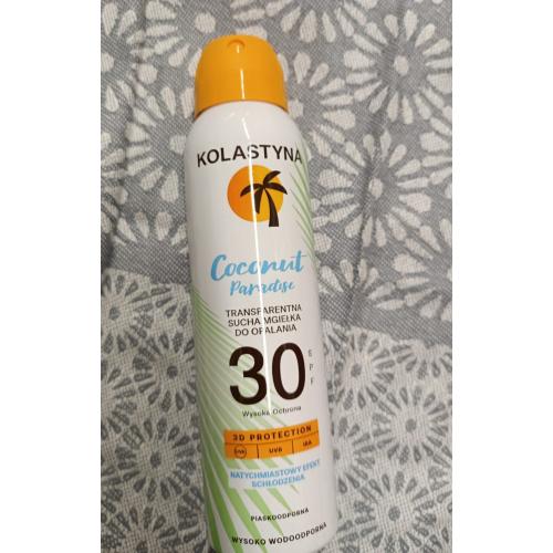 Kolastyna Coconut Paradise, Transparentna sucha mgiełka do opalania SPF 30(nowa wersja) - opinie | zdjęcie do recenzji od Justyna_moja_pielegnacja