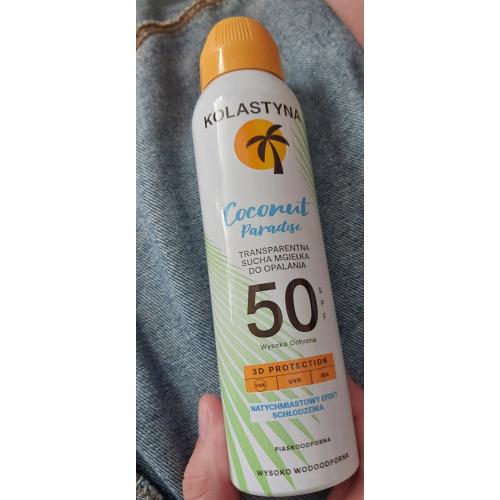 Kolastyna Coconut Paradise, Transparentna sucha mgiełka do opalania SPF 50(nowa wersja) - opinie | zdjęcie do recenzji od kialacm