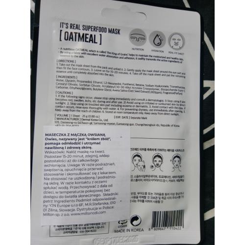 Dermal Korea It's Real Superfood Oatmeal Mask (Maseczka w płachcie z ekstraktem z ziaren owsa) - opinie | zdjęcie do recenzji od Owocowysad - 1