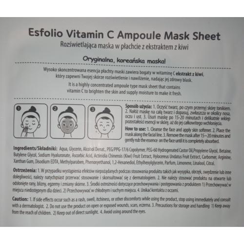 Esfolio Vitamin C, Ampoule Mask Sheet (Rozświetlająca maseczka do twarzy w płachcie  z ekstraktem z kiwi) - opinie | zdjęcie do recenzji od KardiaM