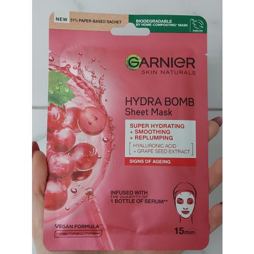 Garnier SkinActive Hydra Bomb, UltraLift Tissue Mask Smoothing Firming Radiance Boosting Mask (Ultraliftingująca maska w płachcie z wyciągiem z pestek winogron i kwasem hialuronowym) - opinie | zdjęcie do recenzji od Dariax_ - 2