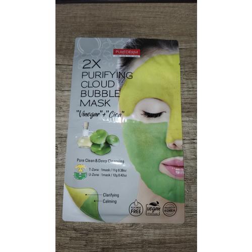 Purederm 2 x Purifying Cloud Bubble Mask Vinegar + Cica (Bąbelkująca maseczka żółto- zielona z octem jabłkowymi wąkrotką azjatycką) - opinie | zdjęcie do recenzji od joaska1992