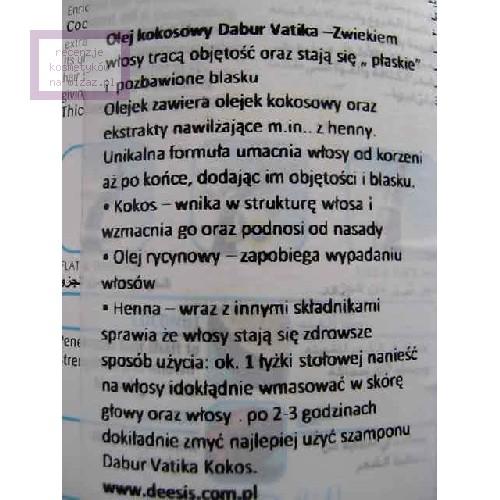 Dabur Vatika, Coconut Enriched Hair Oil (Olejek do włosów wzbogacony olejem kokosowym) - opinie | zdjęcie do recenzji od Robaczywka - 2